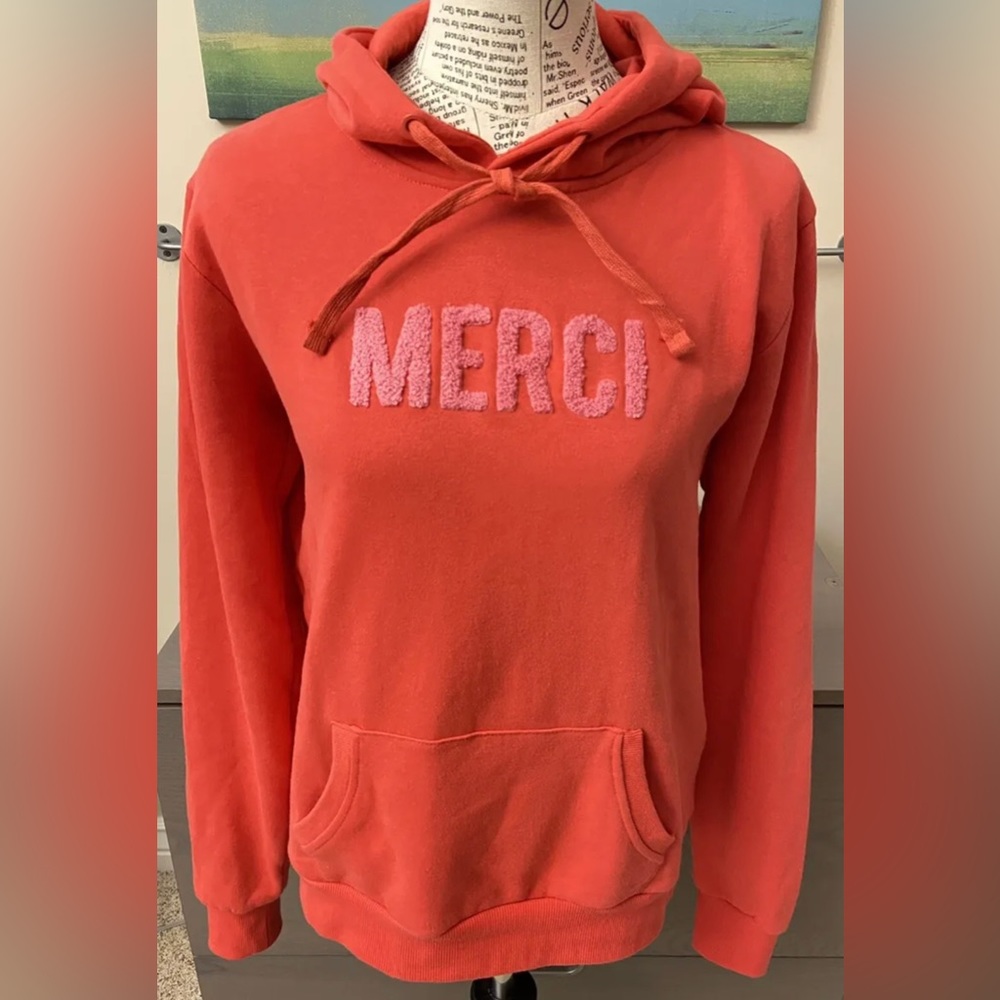 Cotton On Red Hoodie with Pink Merci Embroidery